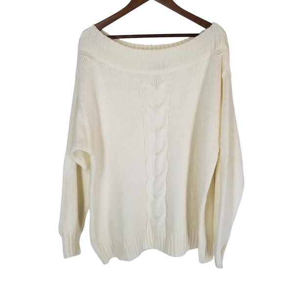 Lane Bryant Cable Knit Sweater Womens Long Sleeve Cream Boat Neck - Picture 1 of 14